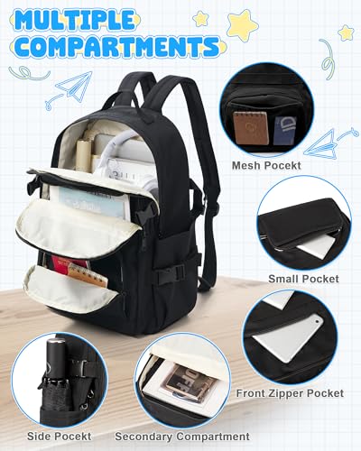 Black School Backpacks for Teen Girls Boys Multi-pocket Middle School Bag Cute College Backpack for Women Men Elementary Student Bookbags Aesthetic Backpack Casual Daypacks3