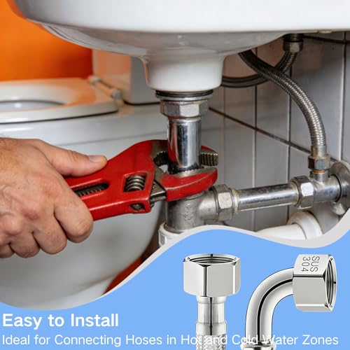2 Stück Flexschlauch 3/8\ Üwm X 3/8\ Üwm (90° Bogen),30CM Flexschlauch Edelstahl,3/8 Zoll Flexibler Panzerschlauch mit 90° Bogen,WasserhahnSchlauch für Wasserhahn Eckventil Wassererhitzer Bad WC