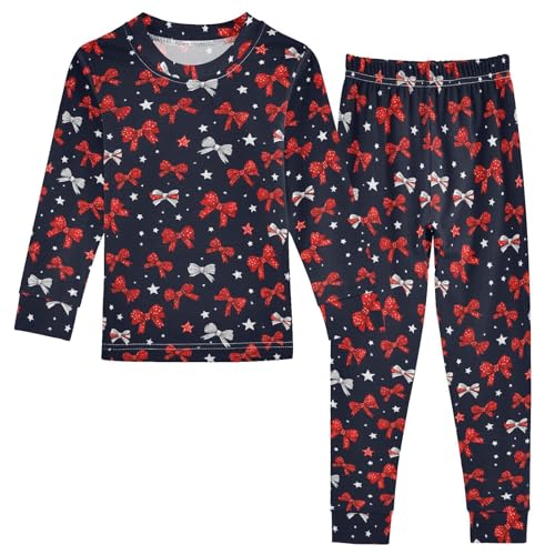 ALAZA Bow Star Red Blue 2 Piece Pajama Set Long Sleeve Top and Pants Sleepwear Unisex