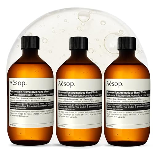 Aesop Resurrection Aromatique Hydrating Hand Wash Refill | Gentle Non-Drying Soap with Mandarin Rind Rosemary & Lavender | Moisturizing Kitchen & Bathroom Soap | 16.9 oz (Pack of 3)