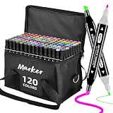 K.CINE 120 Farben Alkohol Marker Pinsel Spitze Doppelspitze Alkohol Marker mit Pinsel und Chisel Spitze Marker Set für Zeichnen Skizzen Manga Illustrationen & Färbung