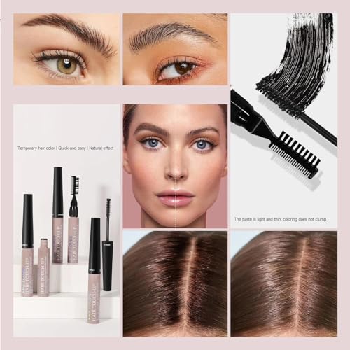 Root Touch Up, Grey Hair Cover Up Beard Dye Hair Mascara Root Cover Up Semi Permanent Hair Dye Temporary Brush On Colour Waterproof Sweatproof Long-Lasting - 3 Type Brushes(Dark Brown) - Image 6