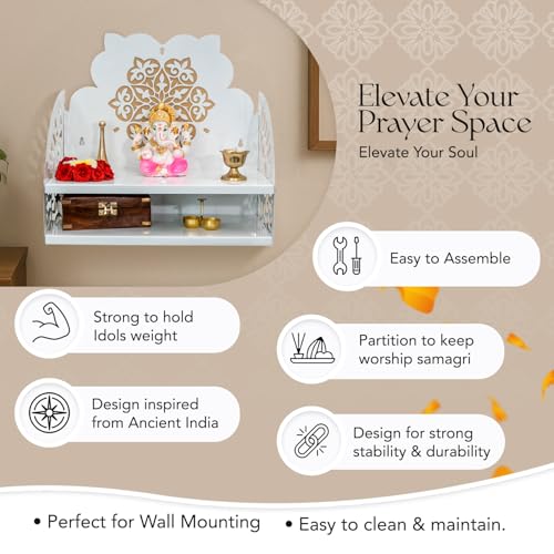 Image of Ekhasa Metal Pooja Mandir for Home Wall Mounted | Metal God Temple for Home | Puja Stand for Table | Puja Mandir for Office | Pooja Unit for Table | Temple for Office