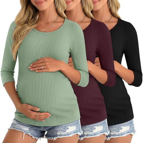 Tessuto morbido: questa camicia premaman con maniche a 3/4 è realizzata in 70% cotone e 30% spandex, offre traspirabilità, comfort leggero e una vestibilità morbida ed elastica che abbraccia delicatamente le tue curve