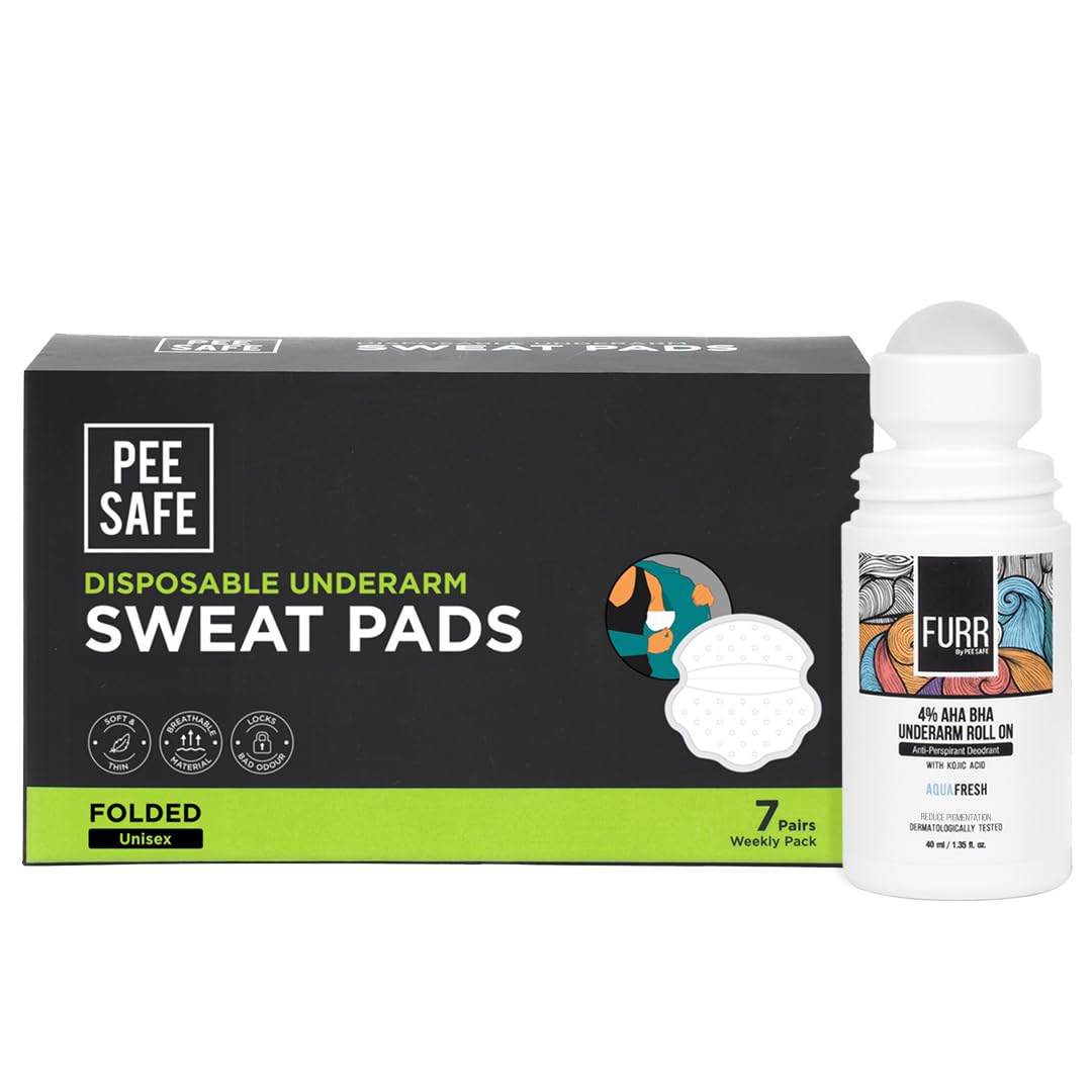 FURR By Pee Safe Underarm Roll-On 40ml & Sweat Pads Folded 7 Pairs Combo โ Long-Lasting Fresh Aqua Freshness and Protection, Odor Control, Comfortable Wear, Easy Application