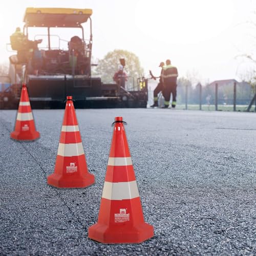 Image of Nilkamal Road Traffic Safety Cone, Pack of 4 Cones 1000 mm, with 3 mtr Chain + 2 Hooks, (Safety Cone, Traffic Safety Cone, Road Safety Cone with Reflective Strips Collar)
