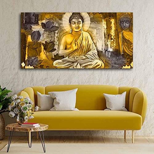 Image of VIBECRAFTS Canvas Paintings for Living Room Drawing Room Meditating Buddha Canvas Wall Painting Fitted With Wooden Frame For Home | Office | Living Room | Gift (PTVCH 2500N)