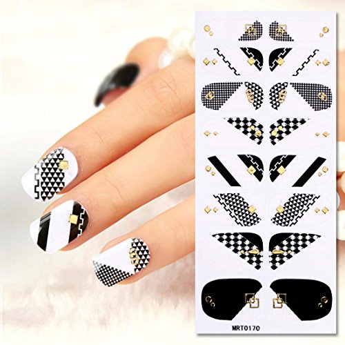 BMC 16pc Black White Abstract Checker Designed Nail Effects Strips Wrap Stickers