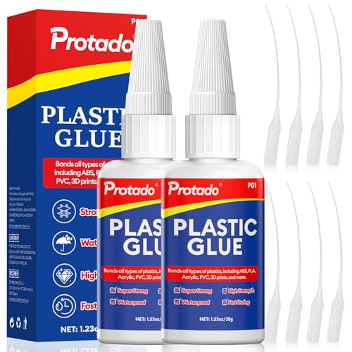 Protado Plastic Glue, 35g Heavy Duty Super Strong Clear Glue, Waterproof Heat Resistant Adhesive for Plastic Bonding, Repair, ABS, PVC, PLA, 3D Printing, Acrylic, Nylon, Vinyl, DIY Kits (2 Packs)