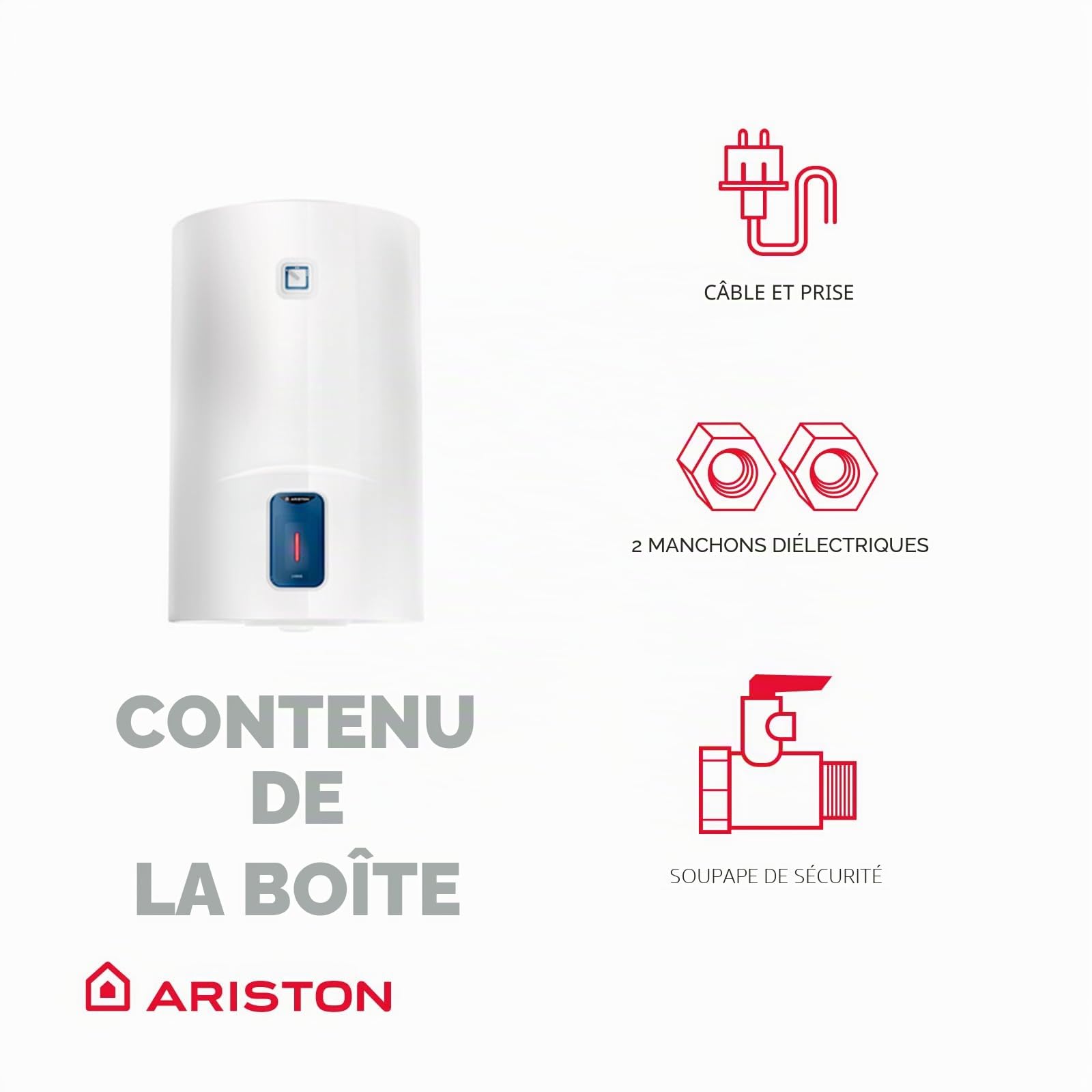 Ariston Lydos R - Chauffe-Eau électrique Vertical avec régulation Externe + Titane dans réservoir 48 x 45 x 56,8 cm Fabriqué pour Installation en Espagne 50 l