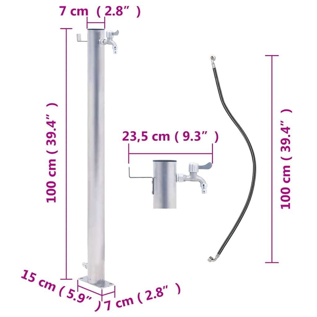 Colonna d'acqua in acciaio inox, 100 cm, rotonda, con rubinetto e supporto per tubo flessibile per irrigazione da giardino, irrigatore per prato, tubo antigoccia, balcone, terrazza, aiuola