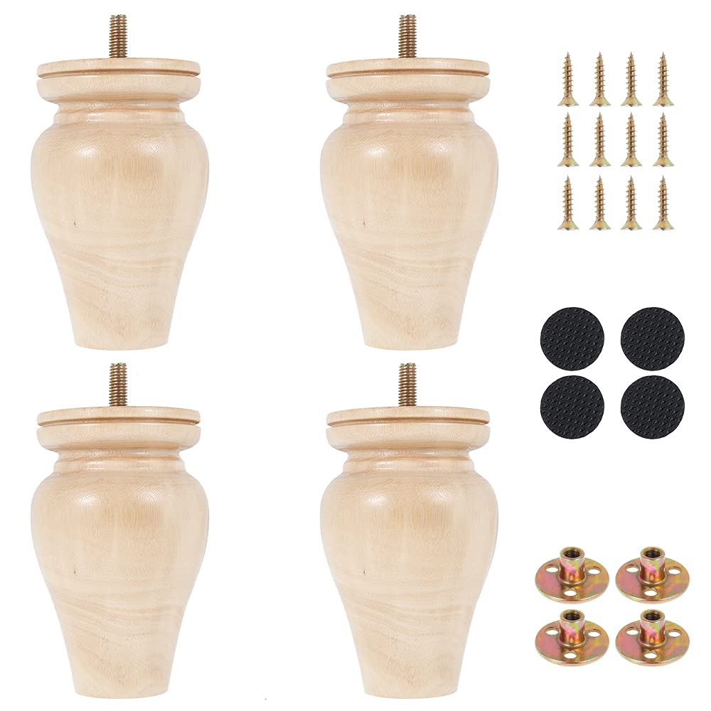 4PCS Wooden Furniture Legs Height Sofa Legs Replacement Armchair Feet Wood Couch Cabinets Legs with Mounting Plate and Screws for Sofa Couch Armchair Cabinet, 11cm - Image 2