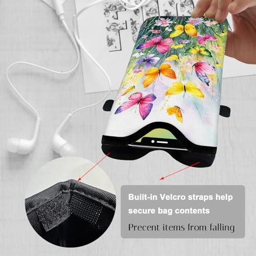 Image of Neoprene Cell Phone Sleeve Pouch Case Bag with Crossbody Strap Neck Lanyard for Women 7.1 X 3.9 in Flower Butterfly
