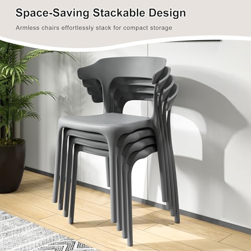 VECELO 4 Pack Plastic Stacking Chairs, Stackable Dining Chairs for Kitchen Restaurant Patio, Portable Indoor Outdoor Use, No Assembly Required, Gray by VECELO - Image 4