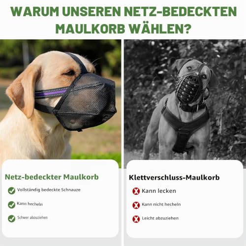 Maulkorb Mittlere Hunde, Hundemaulkörbe mit Klettverschluss, Atmungsaktive Hunde Maulkorb, Haustiermaske Hundemaulkorb mit Reflektierendem & Verstellbarem Riemen (XL)