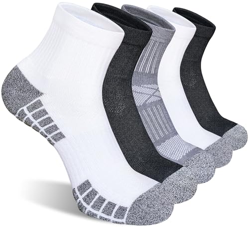 suaskk Mens Athletic Cushioned Breathable Running Quarter Socks 5 Pairs