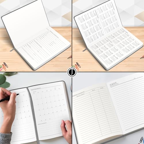 Image of Jhingalala A5 Leather Cover Hardbound Undated Journal Notebook with Pen Combo Gift | 80 GSM Premium Non-Bleeding Paper | Diary with Pen | Ideal Corporate, Diwali & New Year Gift (Grey)