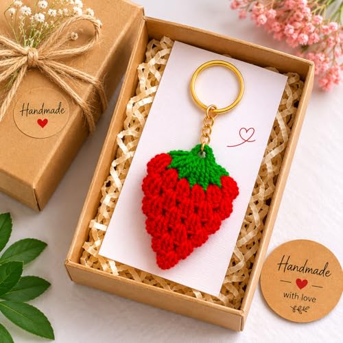 Image of Handmade Crochet Keychain for Women & Girls, Cute Yarn Key Ring, Bag Charm, Car Key Holder & Gift, Aesthetic Handmade Floral Accessory