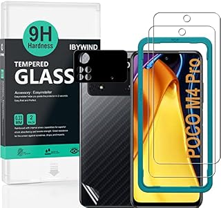 Ibywind Screen Protector for Poco M4 Pro 4G 6.43", [Pack of 2] with Metal Camera Lens Protector,Back Carbon Fiber Skin Protector,Including Easy Install Kit