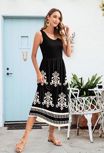 Image of WNEEDU Women's Summer Maxi Dress Casual Sleeveless Sundress