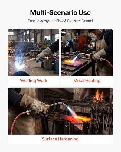 Image of VEVOR Air Acetylene Torch Kit, Acetylene Gas Welding Tool with 11.8FT Rubber Hose, 4 Welding Tips & CGA200 Regulator, Swirl Frame Gas Brazing Torch Kit for Home DIY and Industrial Metalworking