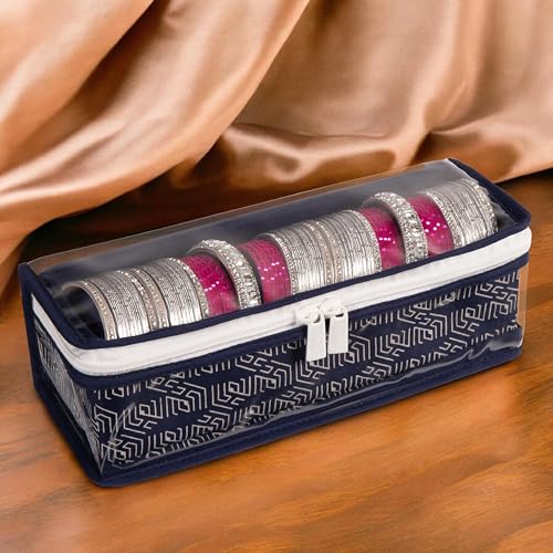 Image of HomeStrap Cotton Single Rod Bangle Box with Transparent Top | Waterproof, Dustproof Organizer for Bangles, Chudis, Bracelets, Watches & Jewellery | Compact Storage Organizer | Navy Blue | Pack of 1