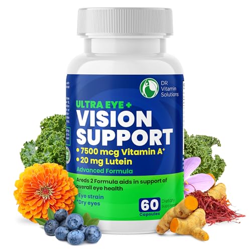 AREDS 2 Eye Vitamins with Lutein and Zeaxanthin for Macular Health, Bilberry Vision Health Supplement, 20mg Lutein, Zinc & Vitamin A, Blue Light & Dry Eye Support, Non-GMO, Gluten-Free, 60 Capsules