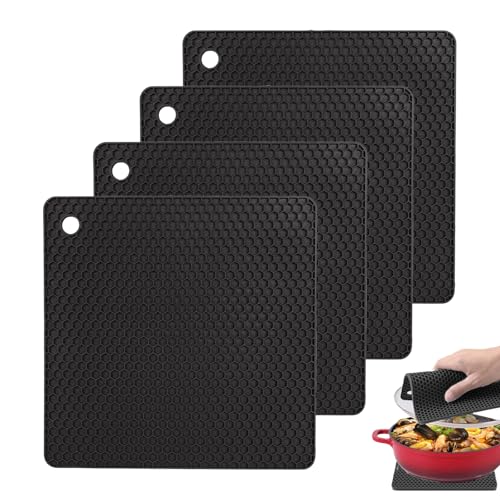 SoeUyd 4 Piezas Sostenedor de Pote de Silicona Estera Antideslizante, Juego Soportes de Silicona Multiusos para Ollas Calientes, Salvamanteles de Silicona para Ollas Calientes, Aislantes Térmicos