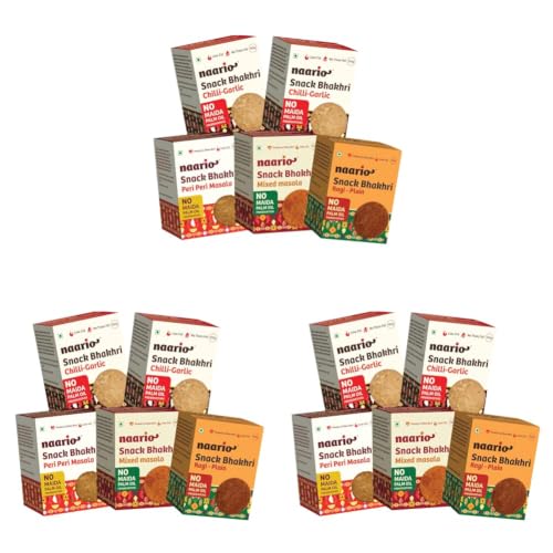 Image of Naario 2 Chilli Garlic, Plain, Masala, Peri Peri Crackers Variety Pack | 12 Calories /pc Healthy Baked Snack for Adults and Kids | flavor Wholesome Indian Snack with No Palm Oil | Pack of 15 (100g each)