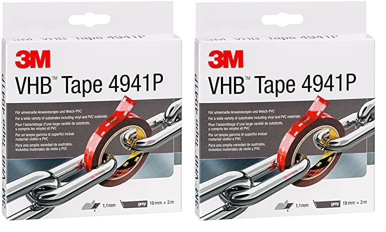 VHB 3M 4941F Montage Klebeband doppelseitig - starke und dauerhafte Verbindung von Aluminium, Edelstahl, verzinktem Stahl, Polycarbonat oder ABS - 19mm x 3m, Grau, Dicke: 1.1mm (1-er Pack)