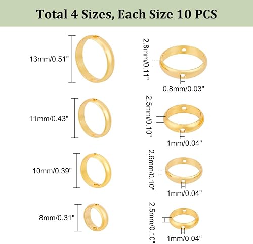 Miniatura 4 de PH PandaHall 40 marcos de cuentas redondas de oro de 18 quilates, 4 tamaños, conectores de marco circular de latón dorado, 8, 10, 11, 0.51 pulgadas,
