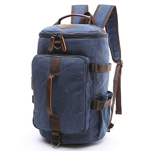 BAOSHA Canvas Weekender Travel Duffel Backpack Hybrid Hiking Rucksack Laptop Backpack for Outdoor Sports Gym HB-26(Blue)