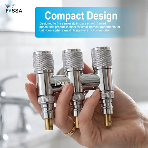 Image of Fossa Curio 1-Year Warrant 3 - Way Stainless Steel Laundry Washing Machine Faucet | Water Spigot with Handle | Multi-Use Hose Connector Tap | Angle Valve Silver Chrome Finish (with Nozzle)