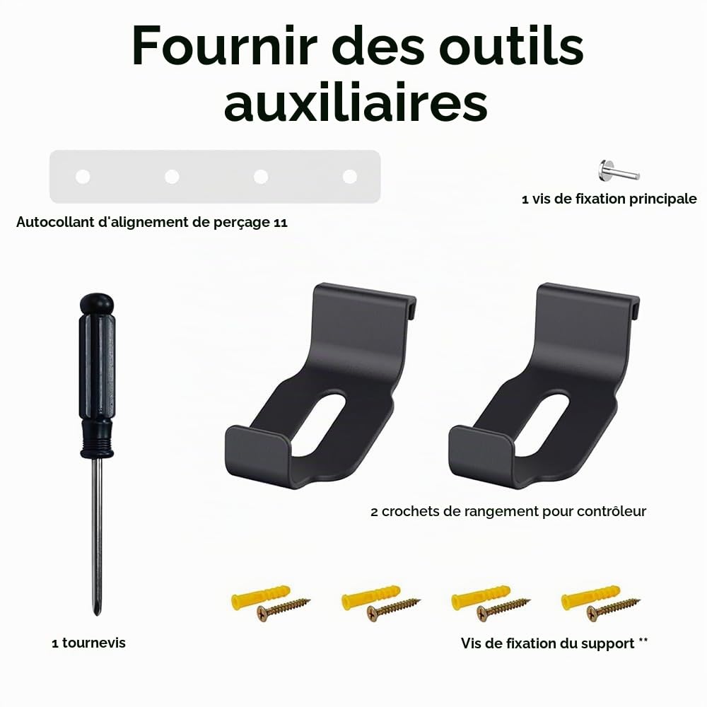 Support Mural PS5/PS5 Slim, Support Mural Compatible avec PS5/PS5 Slim (Disque et Numérique) avec 2 Supports de Contrôleur, Acier Support Mural PS5 Support Mural pour Console PS5/PS5