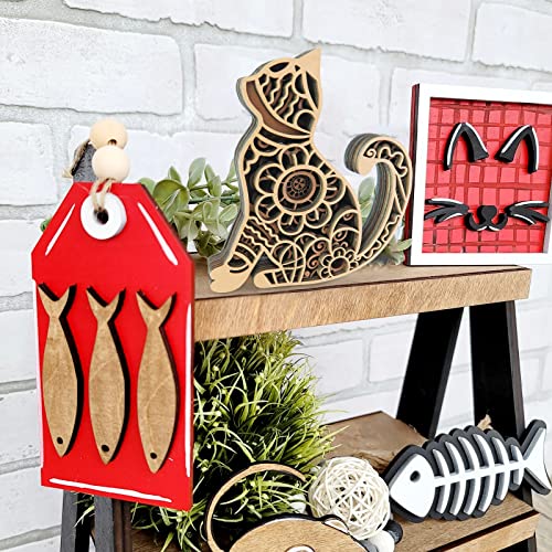 Figura decorativa de gato de madera multi-capa de 6.3 pulgadas miniatura 5