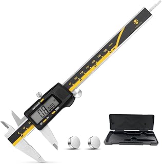 Digital Caliper, M MOOCK 6 inch Digital Micrometer Vernier Caliper Measuring Tool with Large LCD Screen, Stainless Steel Body, Inch/Millimeter/Fractions Conversion, Yellow