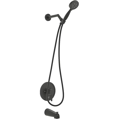 HammerHead Tub Shower Faucet Set with Valve, Trim, Handheld Shower Head, 7" Arm, 72" Hose and Spout – Bathtub Faucet Set for Bathroom Remodel, Complete Shower Tub System - Matte Black