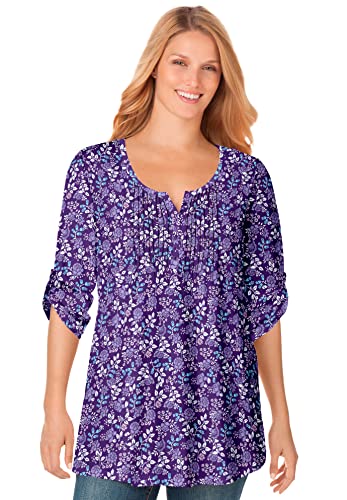 Woman Within Plus Size 7-Day Three-Quarter Sleeve Pintucked Henley Tunic