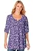 Women's Plus Size Tunic Top With Graduated Pleats, Floral Print, Henley Neck