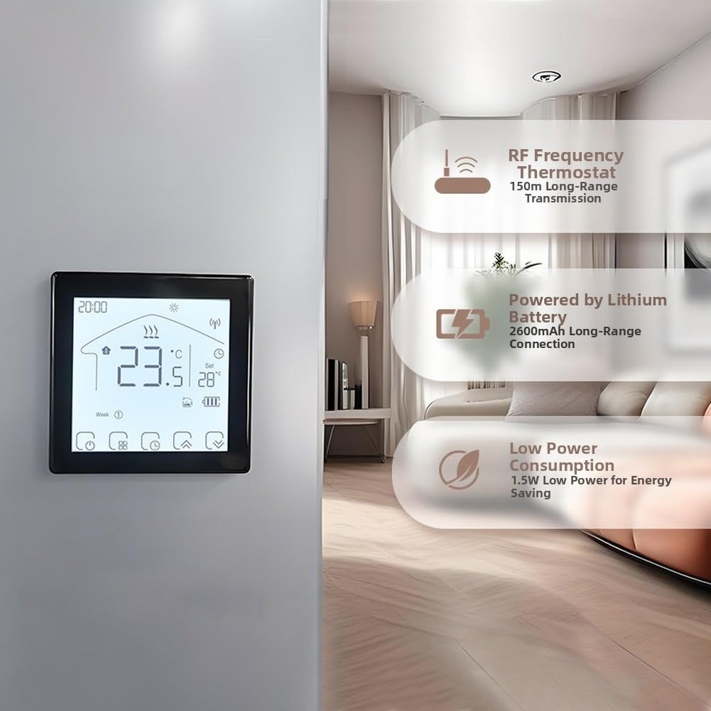 Pannello di controllo della temperatura WiFi intelligente per riscaldamento elettrico a pavimento e caldaie a parete, termostato touch screen con batteria a lunga durata e montaggio flessibile