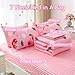 Gusuhome Girls Cherry Comforter Bedding Set Twin Size 7 Piece Pink Kawaii Oriental Cherry Comforter Set Bed in A Bag for Kids Teens All Season (Comforter,Flat Sheet,Fitted Sheet and Pillow Sham)
