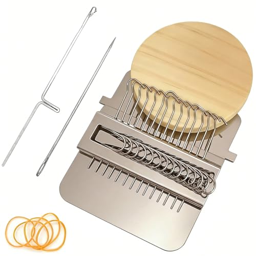 PENGCHE Petit Métier à Tisser 14 Crochets pour Réparation Rapide, Machine à Repriser Intuitive avec Disque en Bois, Kit de Couture Durable en Acier Inoxydable pour Vêtements