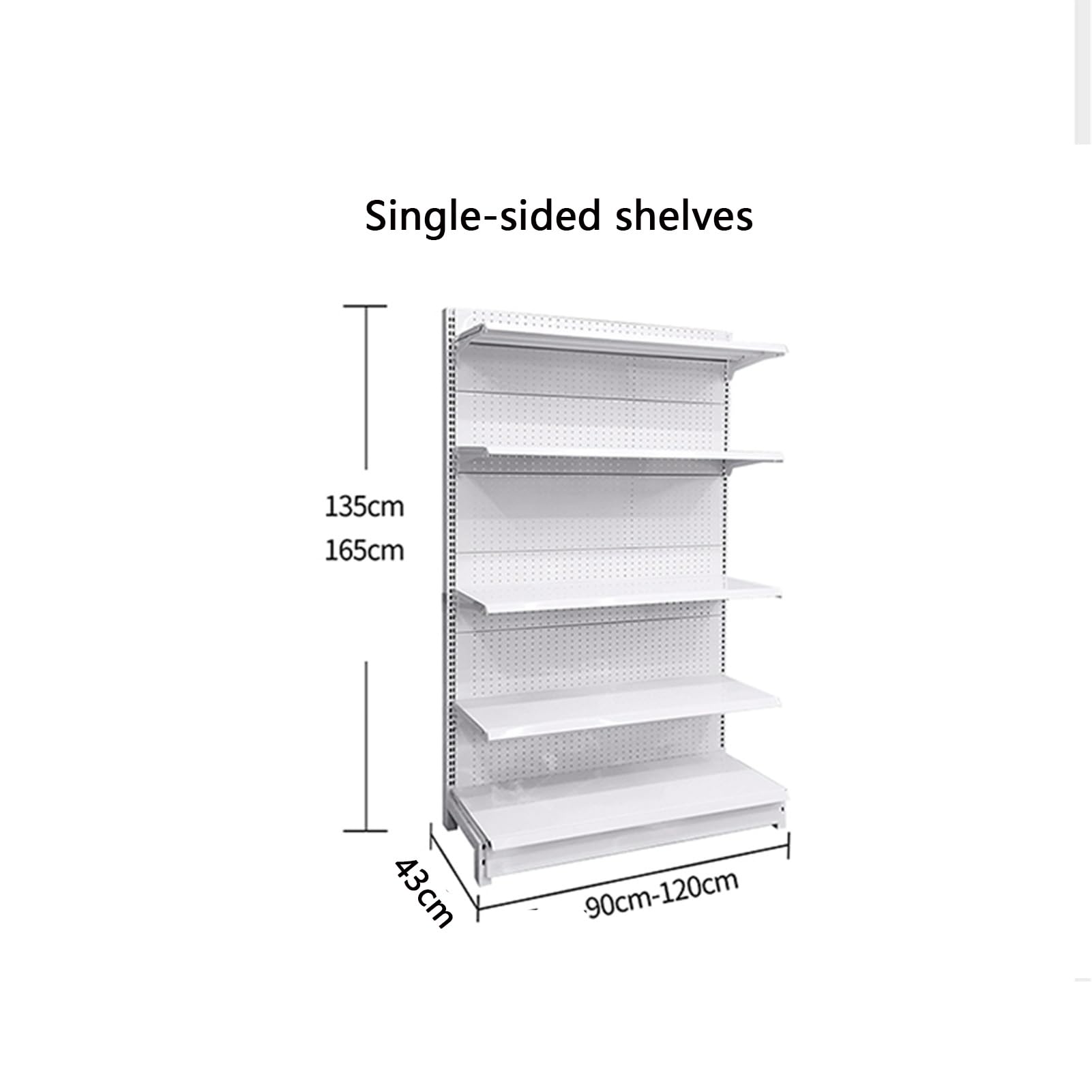 5-Shelf Retail Gondola Display Rack - Single-Sided Supermarket Shelving for Grocery, Convenience Stores, Office Supplies & Liquor - Sturdy Wall Unit (120x43x165cm)