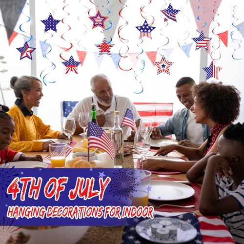 Image of Marspark 50 Pack Patriotic Foil Hanging Swirl 4th of July Office Decoration Red White and Blue Decor American Flag Star Ceiling Hanging Decor for 250th Aniversary Independence Day Home(Star Style)