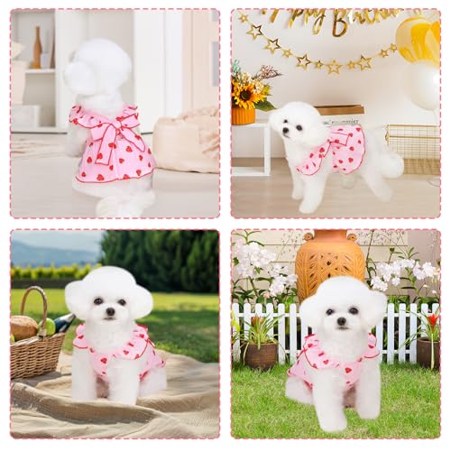 Kunyeah Mädchen-Hundekleid, Erdbeeren-Prinzessinnenkleid, Sommer, ärmellos, Welpenkleidung, Katzenschleife, Dekor-Kostüm mit Leinen-Ring, atmungsaktive Weste für kleine, mittelgroße Haustiere (Rosa,