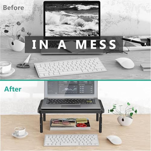 Image of WALI Monitor Stand Riser, Adjustable Laptop Stand Riser, 3 Height Adjustable Computer Monitor Stand Underneath Storage for Office, Home, School Supplies (PTT001-B), 1 Pack, Black