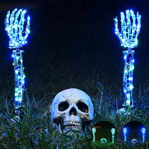 Halloween-Lighted-Skeleton-Set-Skull-Arms-Stakes-with-2-Blue-3-m-LED-Lights-2-Green-3-m-LED-Lights-3-Modes-Realistic-Halloween-Decoration-for-Outdoor-Garden-Yard-Graveyard