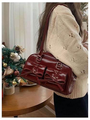 Verdusa Women's Bowknot Shoulder Bag PU Leather Top Handle Underarm Handbags3