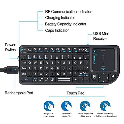 Rii 2.4G Mini Wireless Keyboard with Touchpad Mouse,Lightweight Portable Controller with USB Receiver Remote Control for Windows/Mac/Android/PC/Tablets/TV/Xbox/ PS3. X1-Black by Beastron - Image 2