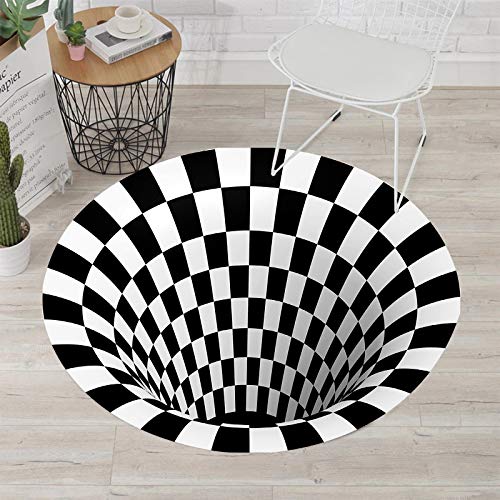 3D Round Carpet 3D Vortex Optical Illusion Rug 3D Visual Floor Rug Non-Woven Black White Doormat Anti-Skid Durable Doormat for Living Dinning Room Bedroom Kitchen (160160cm/62.9962.99in)